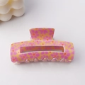 Pinza per capelli rettangolare con motivo floreale giallo e fiori rosa su fondo bianco - Stile Floreale a Base Gialla (C16-4-18)