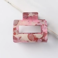 Square hollow hair claw clip in pink and beige marble pattern resin finish - Pink Beige Reddish Brown Marble Style (C4-1-5)