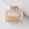 Square hollow hair claw clip featuring blue and orange marble water ripple patterns - Orange Light Blue Marble Style (C4-1-3)
