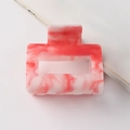 Rectangular hair claw clip with red and white marble texture in acetate finish - Red And White Marble Style (C4-1-4)