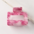 Pink and white marbled rectangle claw clip with hollow square design for women hair - Pink And White Smudged Marble Style (C4-1-2)
