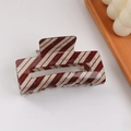 Brown and silver glitter diagonal stripe PVC 8cm rectangular claw hair clip - Rectangular Claw Clip / Coffee Silver Stripe (D20-2-4)