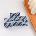 Blue and silver glitter striped large hair claw clip for elegant women styling - Rectangular Claw Clip / Dark Blue Silver Stripe (D20-2-1)