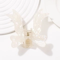Elegant butterfly hair claw in iridescent pearl white finish with metal spring - L / Cheese White