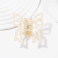 Eleganter Schmetterlings Haarklammer mit Perlmutteffekt und goldener Metallfeder - S / Naturstroh