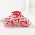 Pink western style hair claw clip featuring cowboy boots and cactus patterns - Pink Western Cowboy Pattern (C20-3-12)