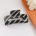 Rectangle hair claw clip with black and silver glitter diagonal stripes on light background - Rectangular Claw Clip / Black Silver Stripe (D20-2-2)