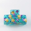 Haarklem met bloemenprint in doorschijnend blauw met gele en paarse rozen - Meerblauw Rozenprint (A21-2-9)