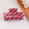 Rectangle hair claw clip with festive red and white candy cane stripes and glitter - Rectangular Claw Clip / Red And White Stripe (D20-2-3)