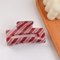 Red and silver glitter striped PVC claw clip with 8cm hollow square design for women - Rectangular Claw Clip / Red Silver Stripe (D20-2-5)