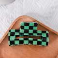 Green and black checkerboard pattern acrylic hair claw clip in rectangular hollow design - Green and Black Checkerboard Style (C9-1-7)