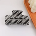 Large square hair claw clip featuring black and silver glitter diagonal stripes pattern - Large Square Head Claw Clip / Black Silver Stripe (D20-2-6)