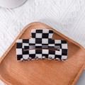 Classic black and white checkerboard pattern large hair claw clip for thick hair - Classic Black and White Checkerboard Style (C9-1-8)