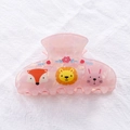 Pink marbled acetate hair claw clip with cute cartoon fox, lion, and rabbit patterns - C5-1-25