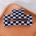 Classic black and white checkered rectangle hair claw clip on a wooden tray - Black and White Checkerboard Style (C9-1-4)