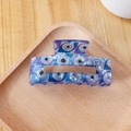 Blue evil eye pattern hair claw clip made of acetate with a rectangular hollow design - Alternating Dark and Light Blue (C19-4-5)