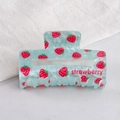 Blue marble acrylic hair claw clip with red strawberry pattern and cursive text - Light Blue Strawberry (D2-3-17)