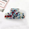 Grande pince à cheveux avec motif acétate marbré coloré et finition brillante - Marbre Mixte Rouge Bleu Noir Blanc (A11-4-4)