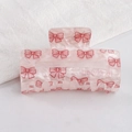 Pink marble acrylic claw clip with red bowknot patterns and side text print - Pink Bowknot (D2-3-18)