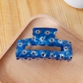Blue rectangular hair claw clip with evil eye pattern on a wooden tray decor - Solid Blue with Evil Eye (C19-4-7)