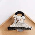 Cute cartoon puppy hair claw clip in white pearlescent finish with black base - White Dog Style (D3-3-5)