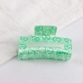 Mint green acrylic hair claw clip with happy smiley face and heart pattern - Green Smiley Heart (D2-3-19)