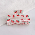 Elegant 8cm acrylic hair claw clip with cherry pattern and marble texture finish - Creamy White Cherry (D2-3-16)