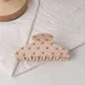 Pale pink acrylic hair claw clip with quilted pattern and golden metal rivets finish - Pink & Beige