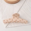 Matte beige acrylic hair claw clip with golden bead accents and cross diamond pattern - Beige