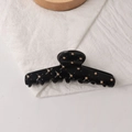 Pinza per capelli nera in acrilico da 10 cm con motivo a rombi di perle dorate - Nero