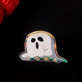 Pince à cheveux fantôme d'Halloween mignonne avec finition laser holographique en acrylique - Fantôme Effrayé Bouche Ouverte (D1-3-25)