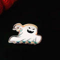 Schillernde Geist-Haarklammer für Halloween mit weißen Acryl- und Holografiekanten - Lustig Lächelndes Gespenst (D1-3-24)