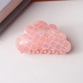 Pink checkered cloud-shaped hair claw clip with a pearlescent finish and secure grip - Iridescent Dark Pink (D12-4-4)