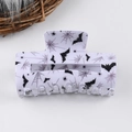 Halloween claw clip with black bat and spider web patterns on white acrylic base - White Bat Spider Style (C7-4-5)