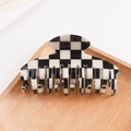 Classic black and white checkered hair claw clip with glossy acetate finish - Black White Checkerboard (C2-4-11)