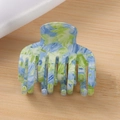 Pastel blue and green watercolor dye hair claw clip in a marble acetate finish - Blue Green Marble Pattern (C8-2-8)