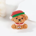 Schattige honden haarklem van acetaat met een feestelijke kerstmuts en sjaal - [kleine Teddybeer] C16-2-17