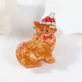 Schattige oranje acetaat kat haarklem met feestelijke rode kerstmuts en strikje - [oranje Kat] C16-2-18
