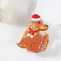 Kersthond haarklem van amberkleurig acetaat met rode kerstmuts en sjaal - Golden Retriever C16-2-14