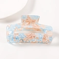 Pinza de pelo rectangular con textura de mármol azul y naranja y acabado pulido - Azul Claro Naranja Rosa Mármol (D10-3-22)