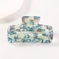 Pinza para el cabello con patrón jaspeado azul y gris y un diseño rectangular calado - Azul Verde Gris Mármol Perla (D10-3-21)