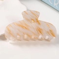 Creamy white acetate hair claw clip with golden marble texture and glossy finish - Gold Flakes