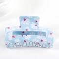 Grande pince à cheveux carrée bleu clair avec motifs de marguerites et cœurs rouges - Style Floral Bleu Clair (D1-1-16)