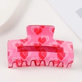Pince à cheveux carrée rose avec motifs de cœurs rouges pour femmes, style élégant - Rose avec cœurs rouges (c1-3-21)