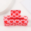 Pink resin hair claw clip with red heart patterns for women hair accessories - Translucent Pink with Red Hearts (c1-3-22)