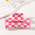 Pink and white checkered rectangular hair claw clip with cutout design on background - Pink and White (D14-1-14)
