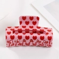 Pink hair claw clip with red heart pattern and high gloss finish for women's hair styling - Soft Pink with Red Hearts (c1-3-24)