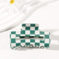 Rectangular hair claw clip featuring a green and white checkerboard pattern in PVC - Green and White (D14-1-16)