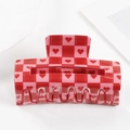 Pink and red checkered heart hair claw clip with glossy acrylic finish for hair styling - Pink and Red Checkerboard Hearts (c1-3-25)
