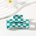 Teal and white checkerboard square hair claw clip for elegant updo hairstyles - Blue and White (D14-1-17)